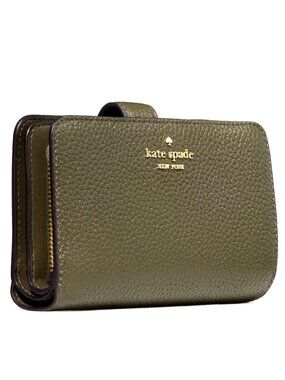 New Kate Spade Lena Medium Compact Bifold Wallet Pebble Leather Seaweed